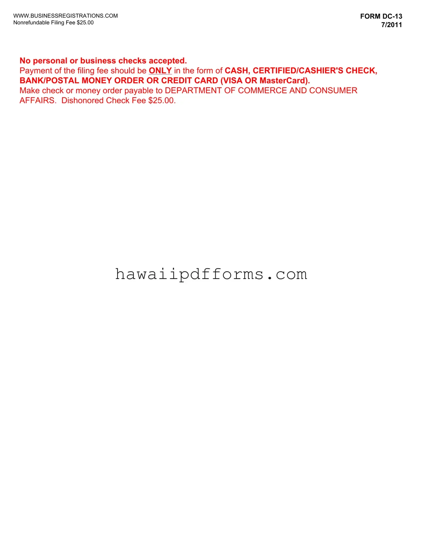 Fill Your Dc 13 Hawaii Template