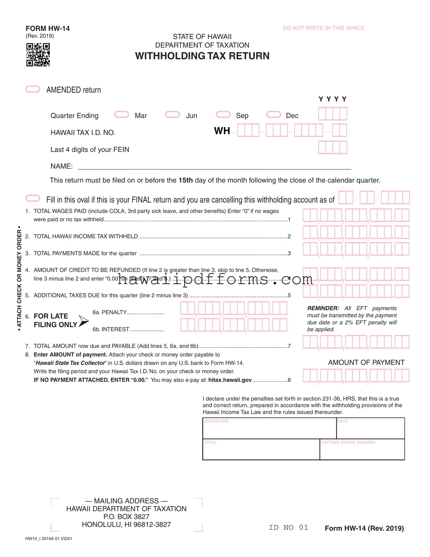 Fill Your Hawaii Hw 14 Template