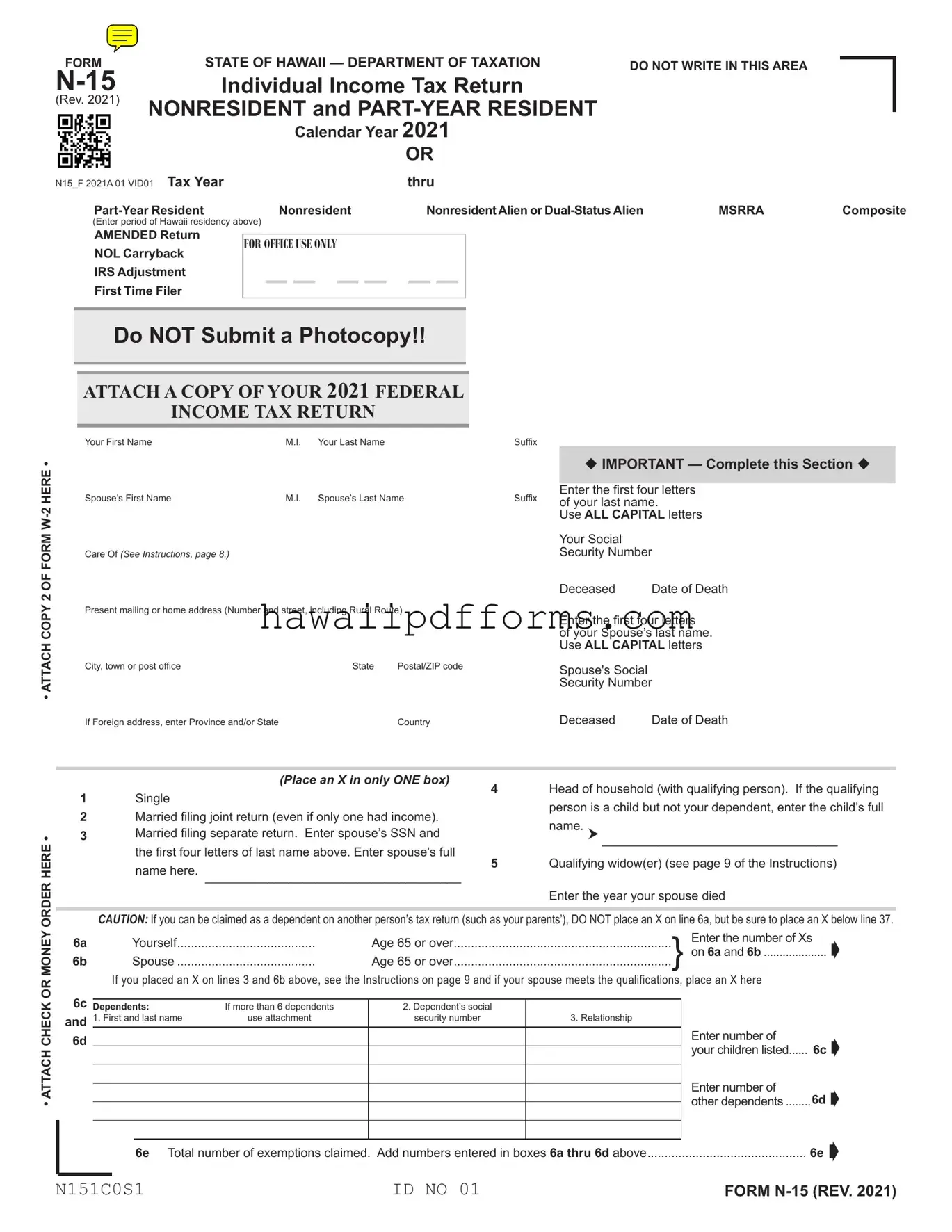 Fill Your Hawaii N15 Tax Template