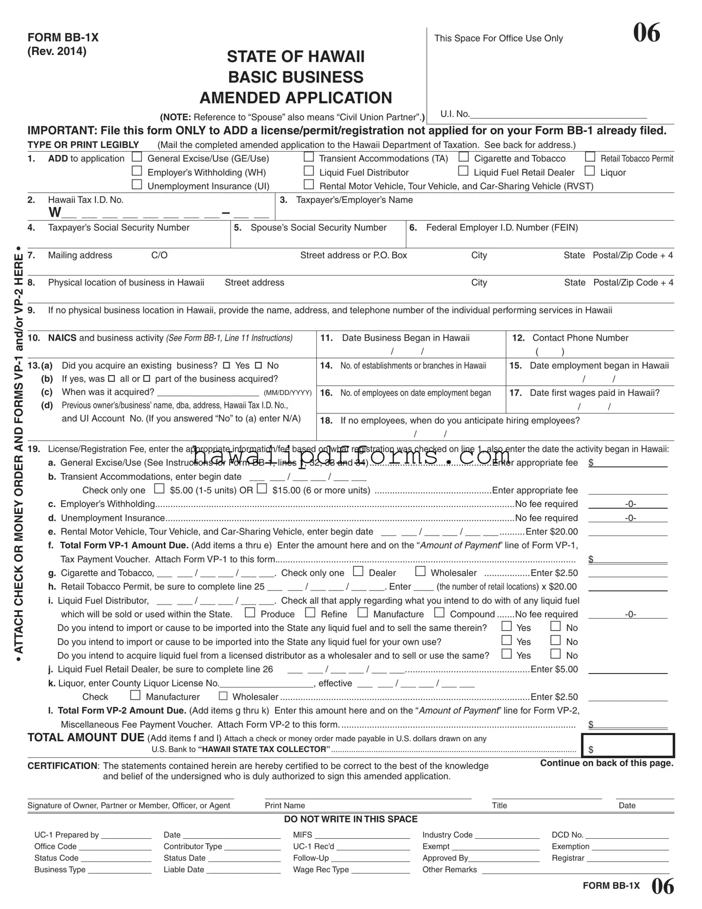Fill Your Hawaii Tax Bb1X Template