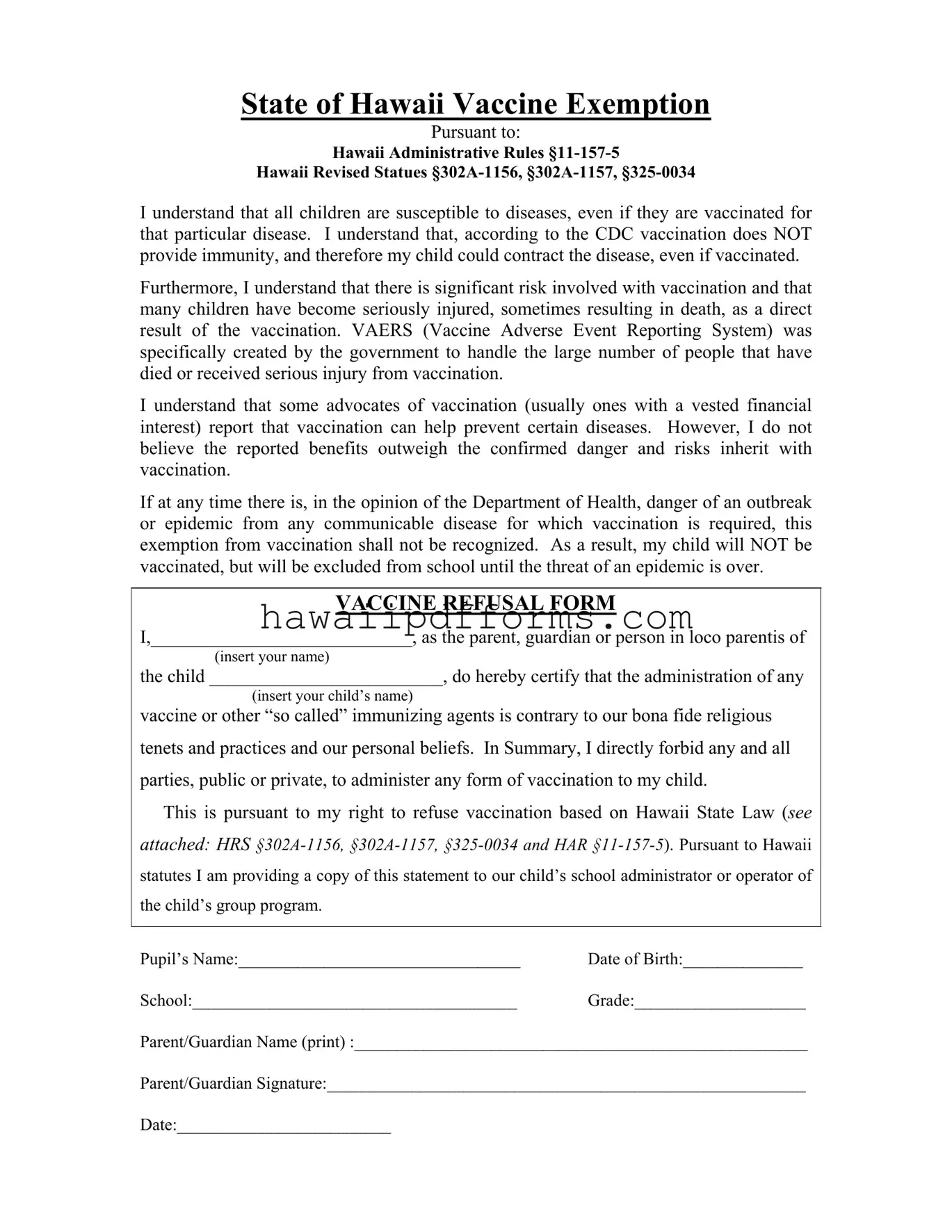 Fill Your Hawaii Vaccine Exemption Template