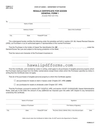 Fill Your Hawaii G 17 Template