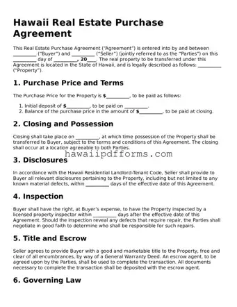Legal  Real Estate Purchase Agreement Template for Hawaii