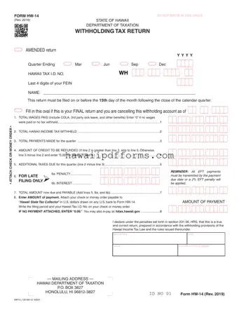 Fill Your Hawaii Hw 14 Template