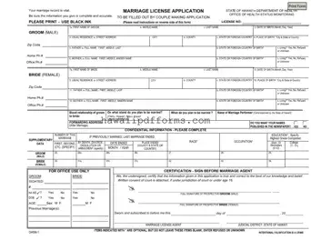 Fill Your Hawaii Marriage Licens Application Template