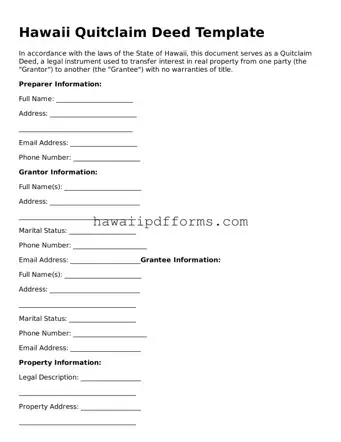 Legal  Quitclaim Deed Template for Hawaii
