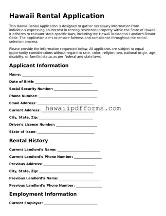 Legal  Rental Application Template for Hawaii