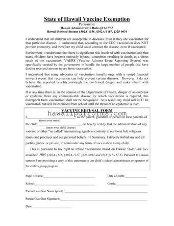 Fill Your Hawaii Vaccine Exemption Template