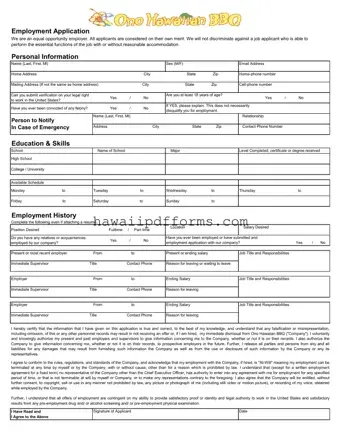 Fill Your Ono Hawaiian Bbq Job Application Template