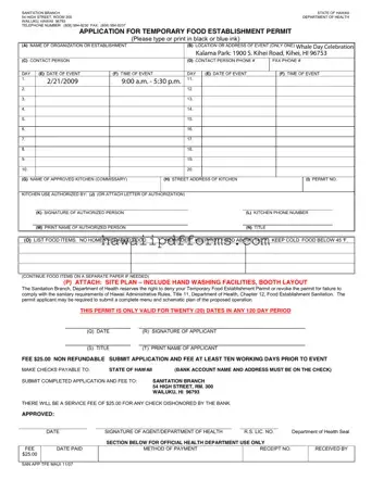 Fill Your Temporary Food Permit Hawaii Template