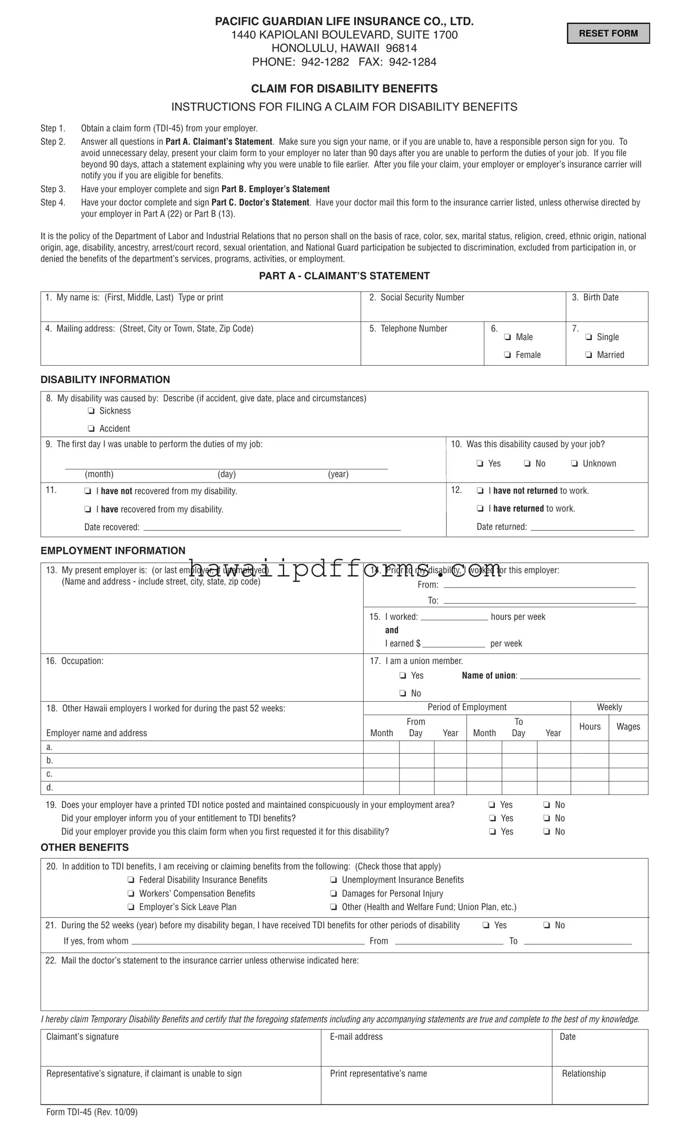 Fill Your State Hawaii Tdi 45 Template